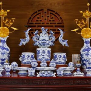 SET ĐỒ THỜ MEN LAM 32 MÓN VẼ KỸ