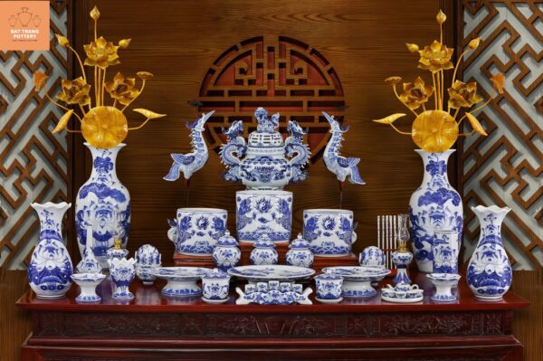SET ĐỒ THỜ MEN LAM 32 MÓN VẼ KỸ
