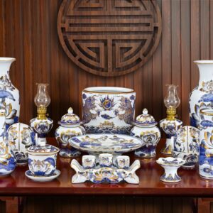 SET ĐỒ CÚNG VẼ VÀNG HỌA TIẾT RỒNG THỜI LÝ