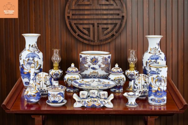 SET ĐỒ CÚNG VẼ VÀNG HỌA TIẾT RỒNG THỜI LÝ