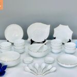 BỘ BÁT ĐĨA TRẮNG CHỈ VÀNG 25 MÓN