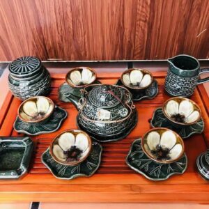 BỘ ẤM CHÉN SEN CÁ XANH HỎA BIẾN