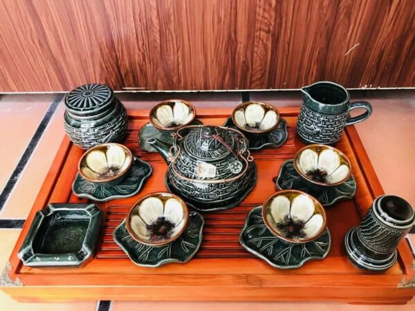 BỘ ẤM CHÉN SEN CÁ XANH HỎA BIẾN