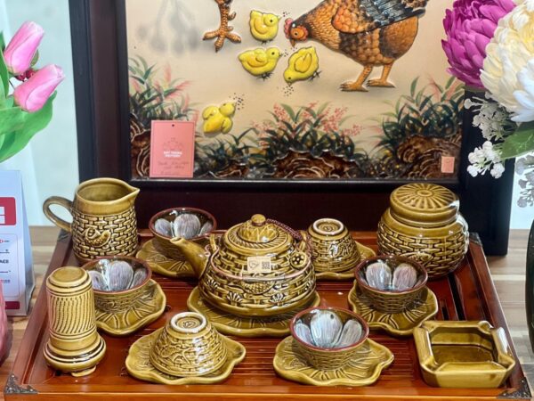 BỘ ẤM CHÉN SEN CÁ VÀNG HỎA BIẾN