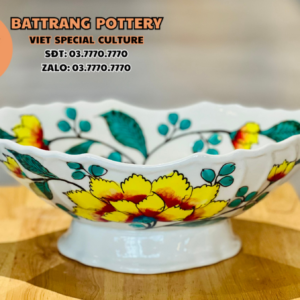 BÁT ĐỰNG GÀ MEN KEM HOA VÀNG