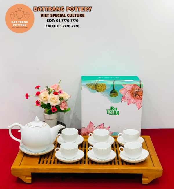 BỘ TRÀ CHỈ VÀNG MEN TRẮNG 2