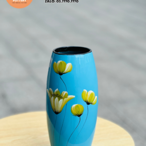 BÌNH VẼ HOA SƠN MÀI XANH