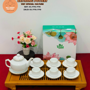 BỘ TRÀ CHỈ VÀNG MEN TRẮNG