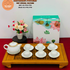 BỘ TRÀ NẮP VÀNG MEN TRẮNG