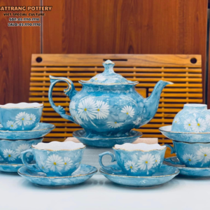 BỘ TRÀ VẼ VÀNG MEN LOANG VIỀN VÀNG CÚC HỌA MI