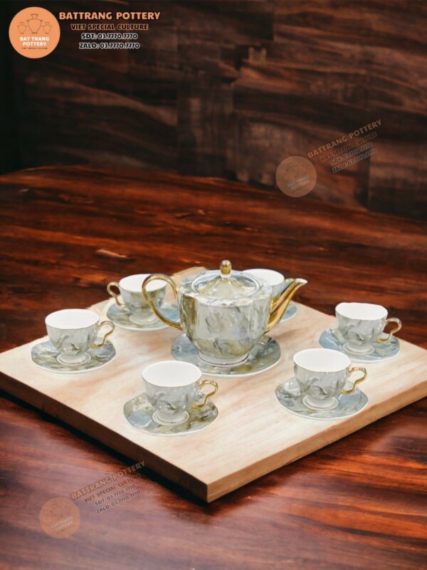 BỘ ẤM TÁCH TRÀ MEN LOANG NÂU